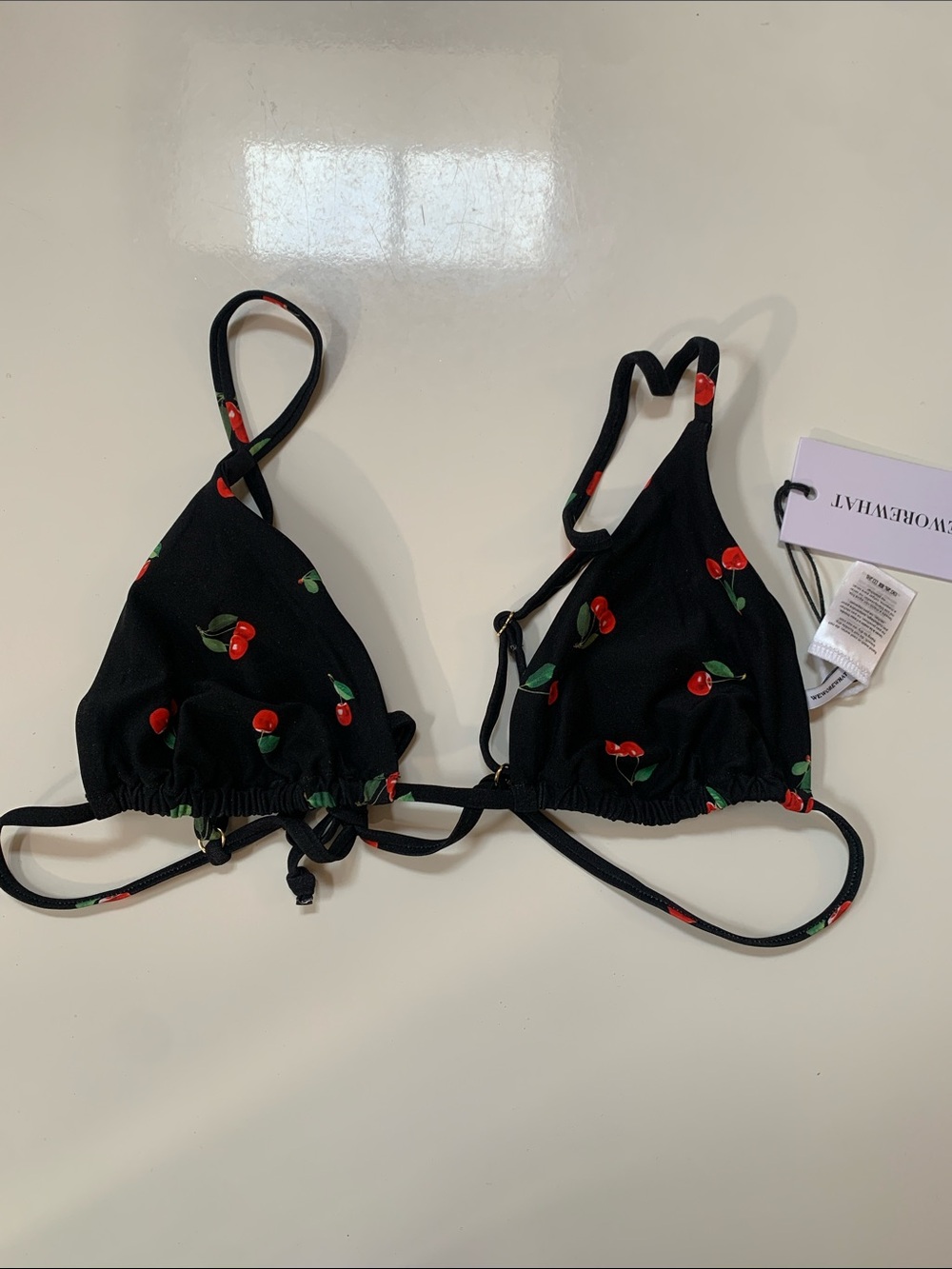 [M] WEWOREWHAT Black Cherry Print Triangle Bikini Top